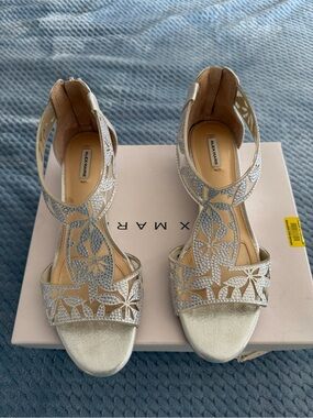 Alex Marie Silver Floral Cutout Heeled Sandals